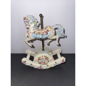 BEAUTIFUL CAROUSEL ROCKING HORSE MUSIC FIGURINE - PLAYS THE CAROUSEL WALTZ
